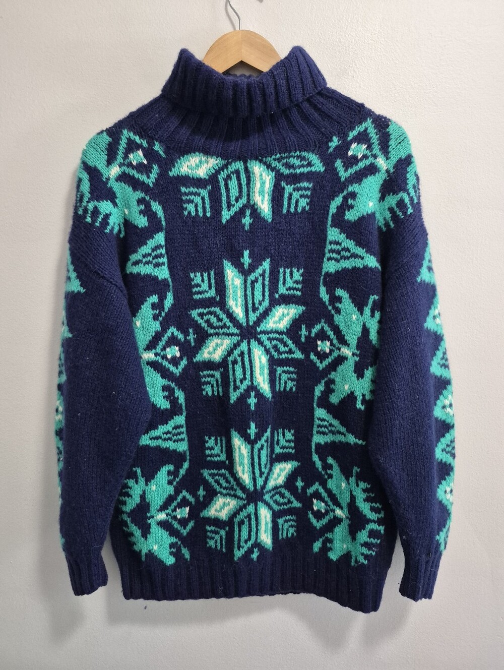 Brass Plum Vintage Nordstrom Shetland Wool Snowflake Turtleneck Sweater Medium